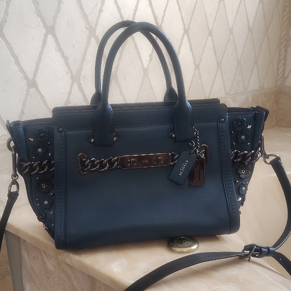 Coach Blue Satchel with Studded Detailing